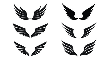 A set of Black Wings. Vector Illustration and outline Icons. Symbol of freedom.