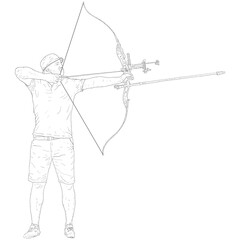 Sketches silhouettes attractive fmale archer bending a bow and aiming in the target