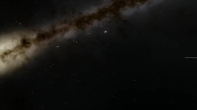Exploration of galaxies through outer space towards a bright milky-way galaxy. 4K looping animation of flying through bright nebulae, clouds, and star fields. 