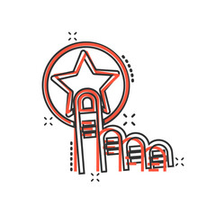 Click loyalty card icon in comic style. Hand on reward cartoon vector illustration on white isolated background. Discount splash effect business concept.