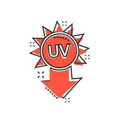 UV radiation icon in comic style. Ultraviolet cartoon vector illustration on white isolated background. Solar protection splash effect business concept.