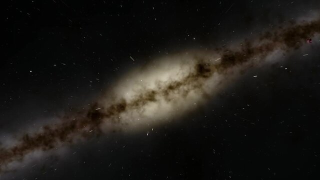 Exploration of galaxies through outer space towards a bright milky-way galaxy. 4K looping animation of flying through bright nebulae, clouds, and star fields. 