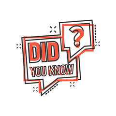 Obraz premium Did You Know icon in comic style. Question mark cartoon vector illustration on white isolated background. Attention banner splash effect business concept.