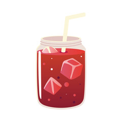 juice in glass with ice and straw fresh beverage icon