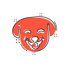 Dog head icon in comic style. Cute pet cartoon vector illustration on white isolated background. Animal splash effect business concept.