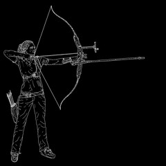 Sketches silhouettes attractive female archer bending a bow and aiming in the target
