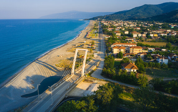 Agiokampos city aerial view and  beach on Kato Sotiritsa, Greece