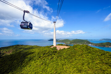 Aerial cable car scene in Phu Quoc island district, Vietnam.