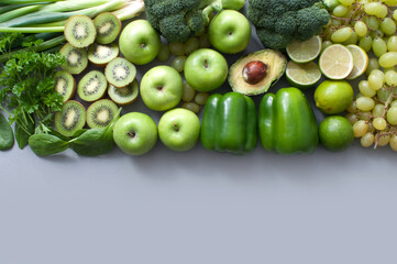 Organic green fruits and vegetables