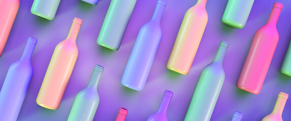 Alcohol theme background. Colored wine bottles.