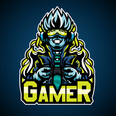Gamer cyberpunk style, Mascot logo, Vector illustration..