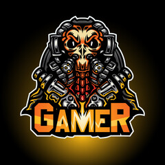 The cyber grim and gun, Mascot logo, Vector illustration.