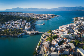 Fototapeta na wymiar Chalkida aerial panoramic view, Evia island, Greece