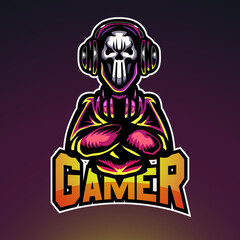 The skull in hoodie, Mascot logo, Vector illustration