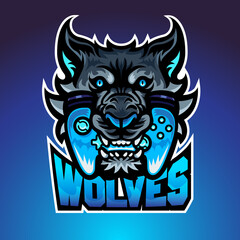  The wolf bite joypad, Mascot logo, Vector illustraion.