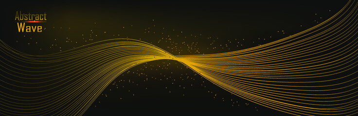 Fototapeta na wymiar Abstract shiny color gold wave design element with glitter effect on light background. Fortune gold