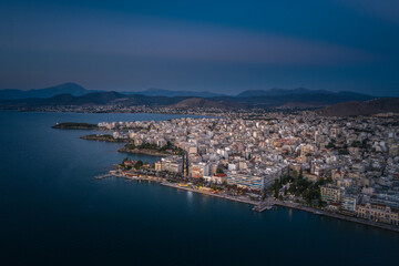 Fototapeta na wymiar Evening twilight Chalkida panoramic view, Evia island, Greece