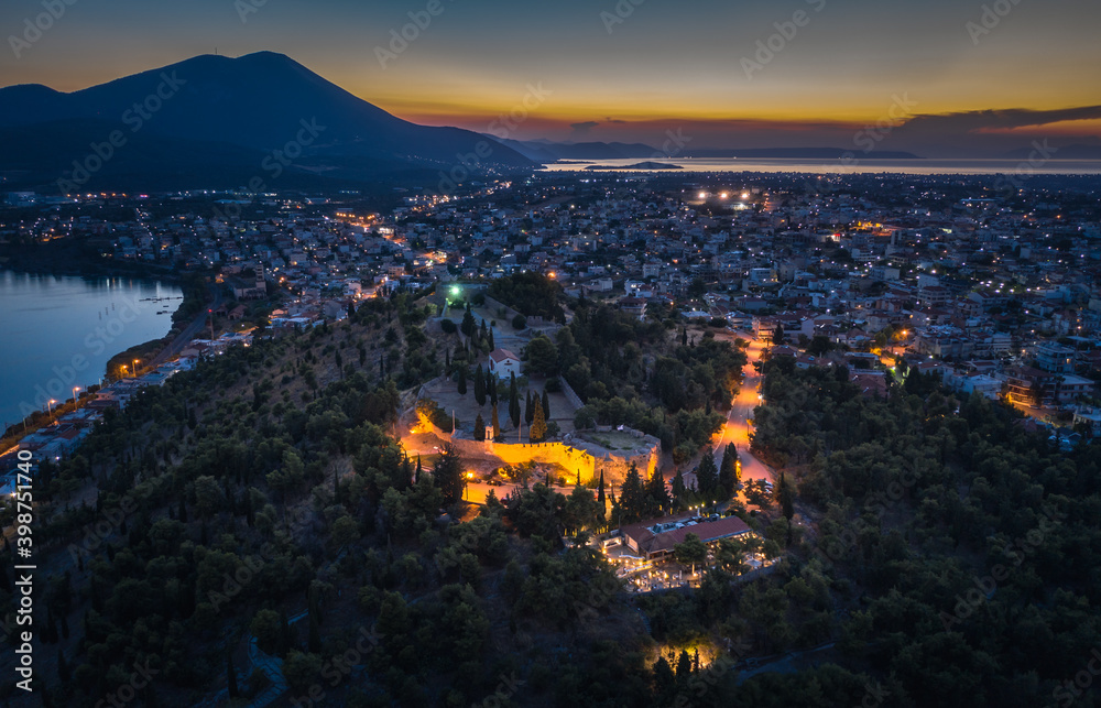 Wall mural night panorama of chalkida , evia island, greece