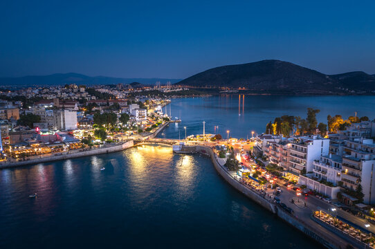 Evening twilight Chalkida panoramic view, Evia island, Greece