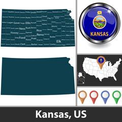 Map of Kansas, US