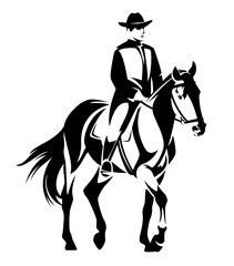 Fototapeta na wymiar american cowboy riding a horse - black and white wild west theme vector design