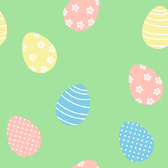 Easter eggs seamless vector pattern on a green background.