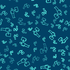 Obraz premium Green line Museum guide icon isolated seamless pattern on blue background. Vector.