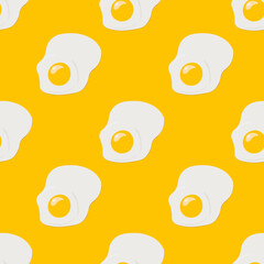 Fried egg on yellow background, seamless vector pattern.