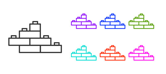 Naklejka premium Black line Toy building block bricks for children icon isolated on white background. Set icons colorful. Vector.