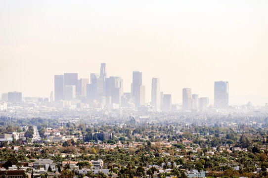 Downtown Los Angeles with unhealthy air quality