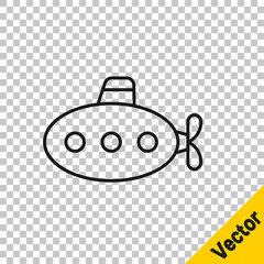 Black line Submarine toy icon isolated on transparent background.  Vector.