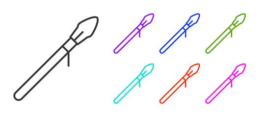 Black line Medieval spear icon isolated on white background. Medieval weapon. Set icons colorful. Vector.