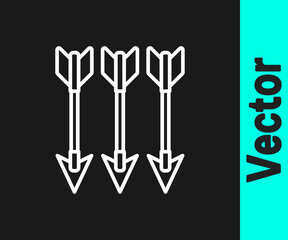 White line Crossed arrows icon isolated on black background.  Vector.