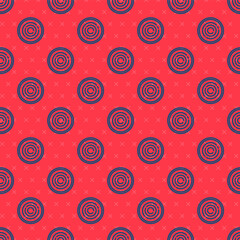 Fototapeta premium Blue line Checker game chips icon isolated seamless pattern on red background. Vector.