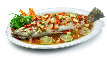 Steamed Sea bass Snapper Fish with Lime Sauce hot and Spicy