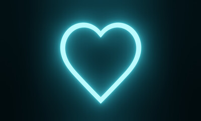 Blue neon heart. Glowing  light.