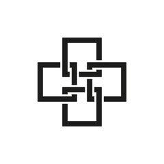 Сross of intersecting squares. The symbol for a medical facility. For a logo or icon. Vector isolated on a white background.