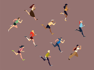 people running race, training to marathon or jogging