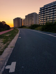 Colorful sunsnet on building towers