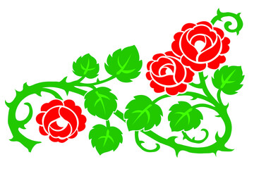 set of red roses with leaves