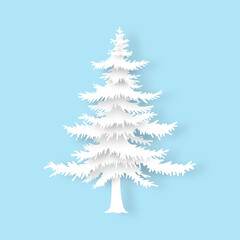 christmas tree with snow. Isolated Pine on the blue background. Pine silhouettes. Tree hand drawn. Vector EPS 10.