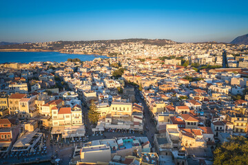 Obraz premium Aerial view from above of the city of Chania, Crete island, Greece