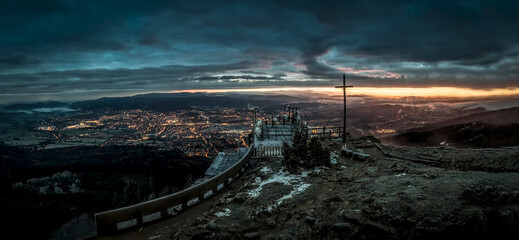 Sunrise and Inversion at Jested mountain close town Liberec.