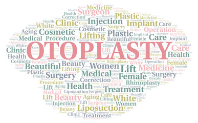 Otoplasty typography word cloud create with the text only. Type of plastic surgery