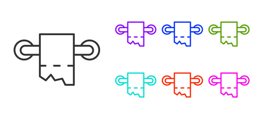 Black line Toilet paper roll icon isolated on white background. Set icons colorful. Vector.