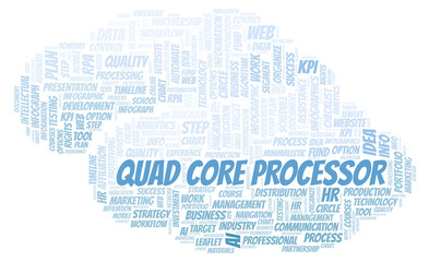 Fototapeta na wymiar Quad Core Processor typography word cloud create with the text only.