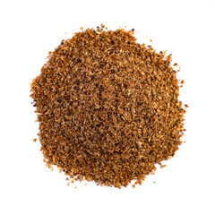 Pile of ground coriander on white background, spice