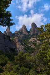 Mountains in Montserrat in Catalonia of Spain in a sunny day