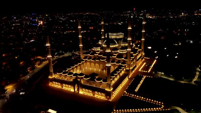 New mosque of Erdogan or the &ccedil;amlıca Mosque - the largest mosque in Turkey. Night view of the mosque from a height.