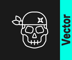 White line Skull icon isolated on black background. Happy Halloween party.  Vector.